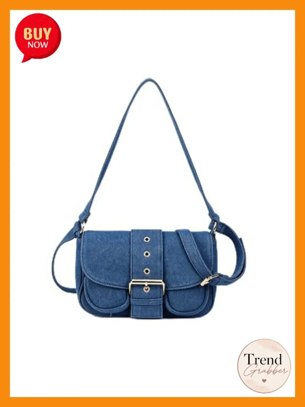 Denim Crossbody Bag with Vintage Saddle Silhouette